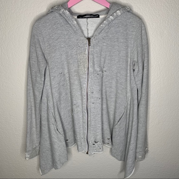 UNIF Grey Distressed Swing Style Zip Hoodie Jacket - Picture 1 of 9